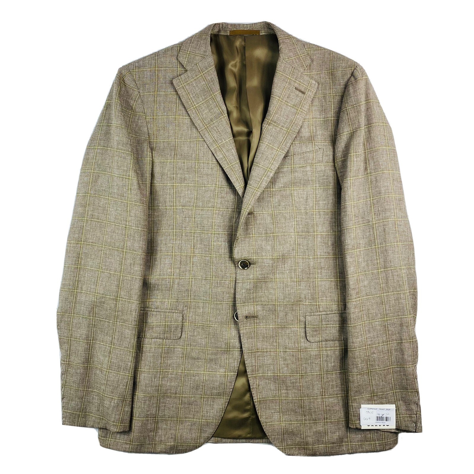 Caruso Linen Wool Silk Brown Windowpane Checked Blazer Size 42r Nwt